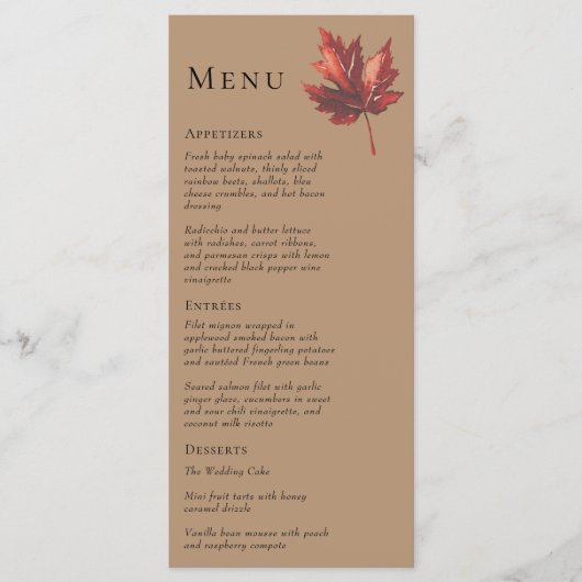 Menu Mariage Simple Minimal Terracotta de Feuille d'Aut (Devant)