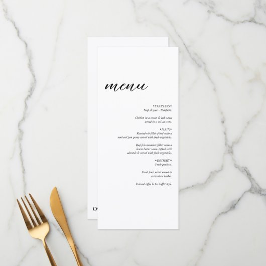 Menu Mariage simple minimaliste moderne (Devant/Arrière en situation)