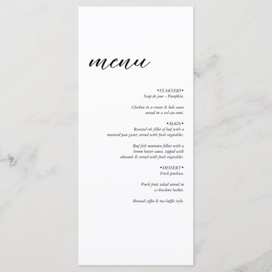 Menu Mariage simple minimaliste moderne (Devant)