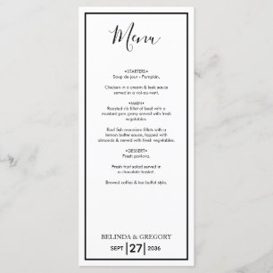 Menu Mariage simple minimaliste noir et blanc