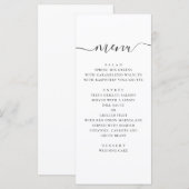 Menu Mariage simple moderne. Écriture noir et blanc (Devant / Derrière)