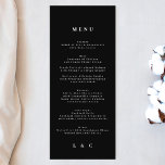 Menu Mariage simple Monogramme noir blanc élégant<br><div class="desc">menu mince pour correspondre à la collection *si vous voulez plus d'options papier cette conception peut être transférée à un programme mince *ou pour plus d'aide contactez-moi</div>