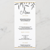 Menu Mariage simple noir blanc feuille or (Devant)