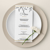 Menu Mariage simple noir blanc feuille or