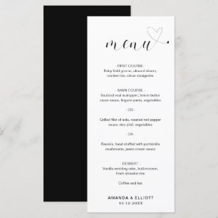 Menu Mariage Simple Noir et Blanc Cœur Mignon