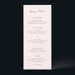 Menu Mariage simple rose moderne<br><div class="desc">Un menu de mariage élégant au design simple et classique avec "Dinner Menu" dans un script manuscrit moderne. Un style traditionnel qui conviendra à un mariage informel ou formel.</div>