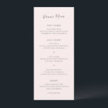 Menu Mariage simple rose moderne<br><div class="desc">Un menu de mariage élégant au design simple et classique avec "Dinner Menu" dans un script manuscrit moderne. Un style traditionnel qui conviendra à un mariage informel ou formel.</div>