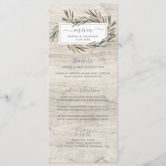 Menu Mariage simple Rustic Wood Botanic Herb (Devant)