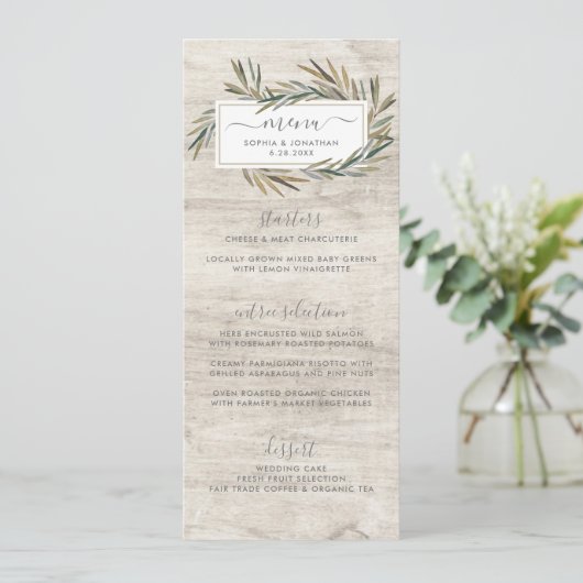 Menu Mariage simple Rustic Wood Botanic Herb (Debout devant)
