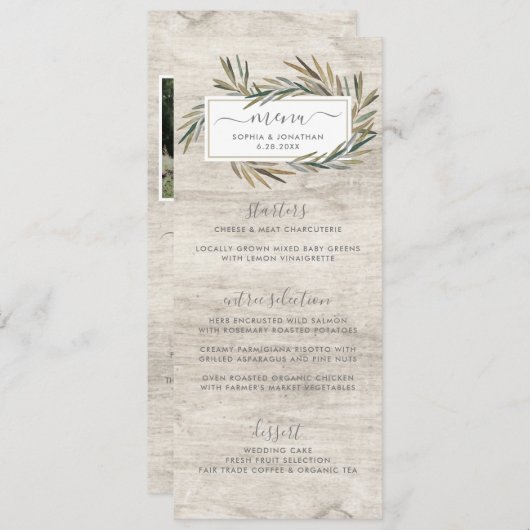Menu Mariage simple Rustic Wood Botanic Herb (Devant / Derrière)