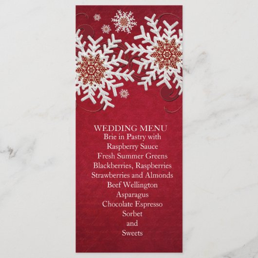 Menu Mariage Snowflakes Rouge (Devant)