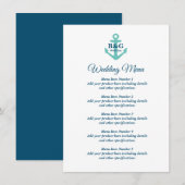 Menu mariage soigné avec logo d'ancrage nautique (Devant / Derrière)