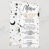Menu Mariage Soleil Lune Étoiles Noir et Or (Devant / Derrière)