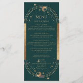 Menu Mariage Soleil Lune Étoiles Or Vert Céleste (Devant)