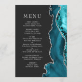 Menu Mariage sombre sarcelle bleu argenté Agate (Devant)