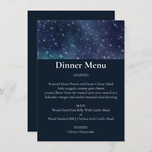 Menu Mariage sous le ciel étoilé étoile céleste (Devant / Derrière)