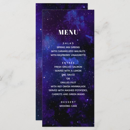 Menu Mariage spatial. Les étoiles de nuit. Galaxie mari (Devant / Derrière)