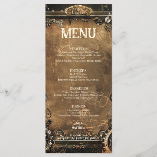 Menu Mariage Steampunk Noir Affair (Devant)