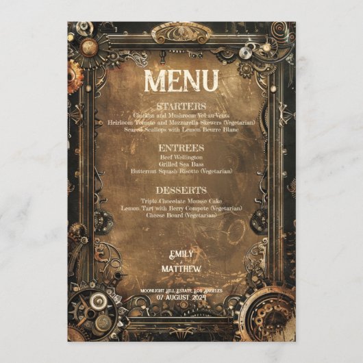 Menu Mariage Steampunk Noir Affair (Devant)