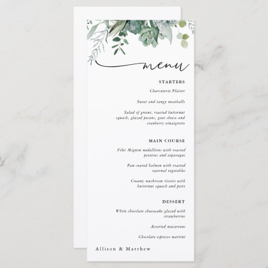 Menu Mariage Succulent et Eucalyptus (Devant / Derrière)