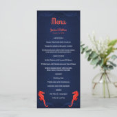 Menu Mariage sur la plage aux hippocampes de corail ble (Debout devant)