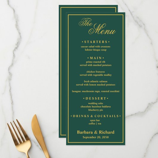 Menu Mariage sur le thème de golf avec monogramme perso