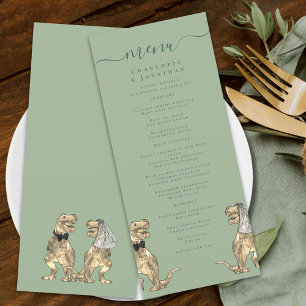 Menu Mariage sur le thème des dinosaures Vert sauge et 
