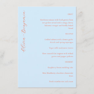 Menu Mariage sur mesure élégant minimaliste bleu orange