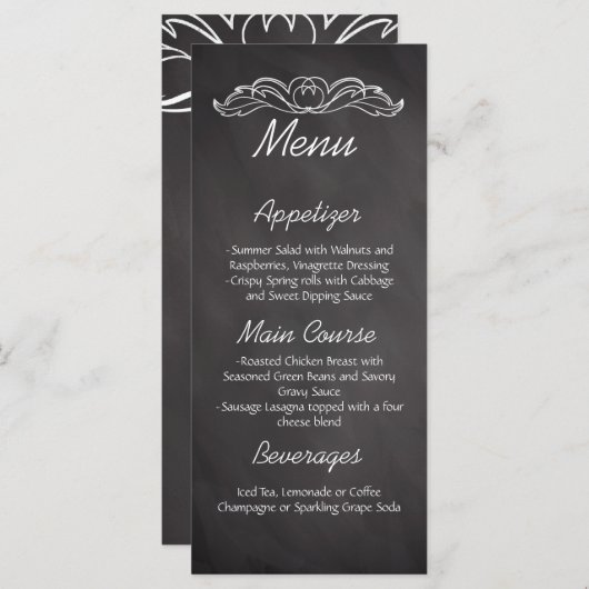 Menu Mariage Tableau de bord d'ardoise (Devant / Derrière)