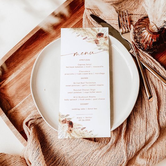 Menu Mariage Terracotta | Boho Pampas Grass