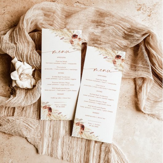 Menu Mariage Terracotta | Boho Pampas Grass