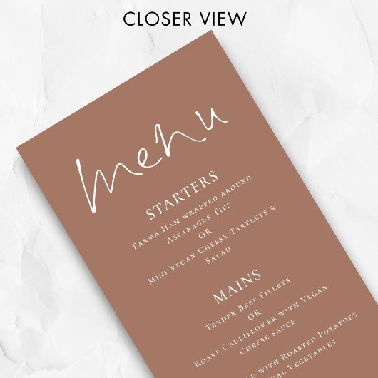 Menu Mariage texte blanc Brown imprimable