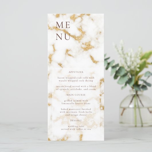 Menu Mariage Texture Marbre Blanc Or (Debout devant)