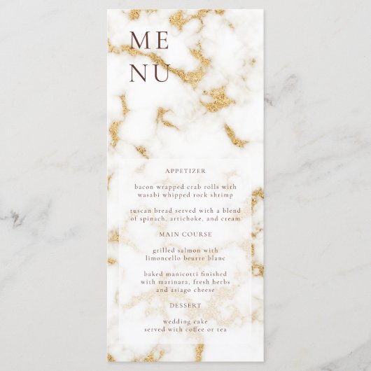 Menu Mariage Texture Marbre Blanc Or (Devant)