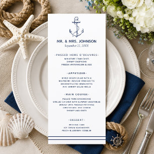 Menu Mariage Thème Nautique avec Ancre de la Marine