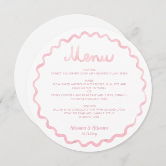 Menu Mariage Tour Whimsical Blush Rose Wavy Frame (Devant / Derrière)