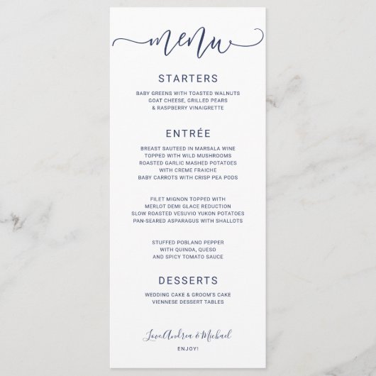 Menu Mariage Tourbillonnant de calligraphie de rebond ( (Devant)