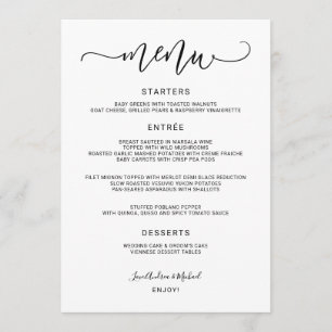 Menu Mariage Tourbillonnant (noir) de calligraphie de r