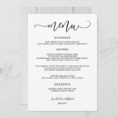 Menu Mariage Tourbillonnant (noir) de calligraphie de r (Devant / Derrière)