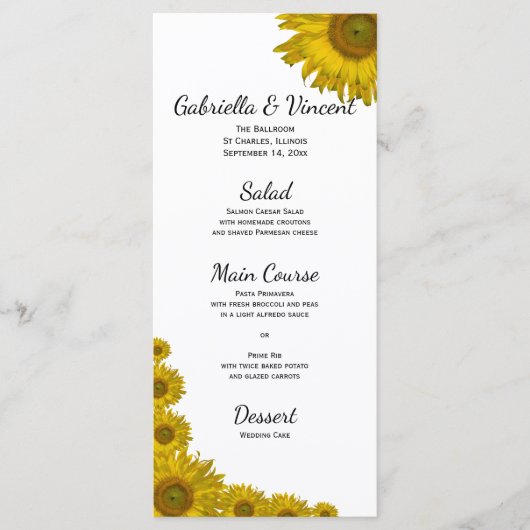 Menu Mariage Tournesol (Devant)