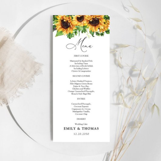 Menu Mariage tournesol