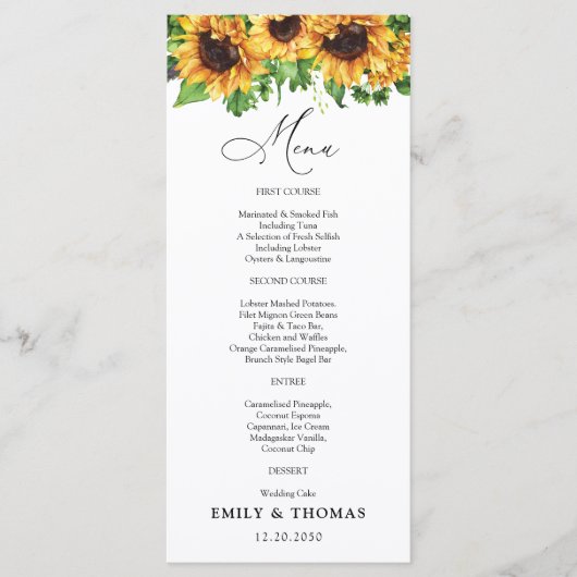 Menu Mariage tournesol (Devant)