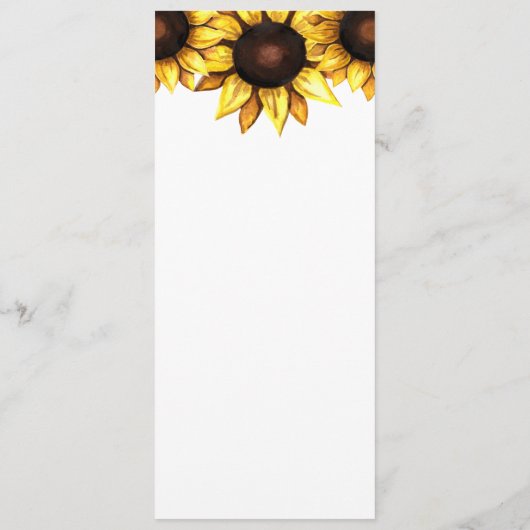 Menu Mariage tournesol Floral Blanc Jaune Carte (Dos)