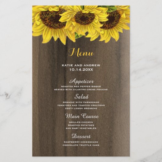 Menu Mariage Tournesol Rustique (Devant)