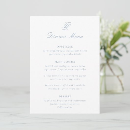Menu Mariage Traditionnel Bleu Poussiéreux Élégant (Debout devant)