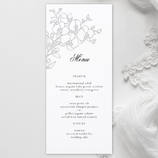 Menu Mariage Traditionnel Formel Élégant Blanc Orchidée