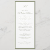 Menu Mariage Traditionnel Vert Sauge Monogramme (Devant)