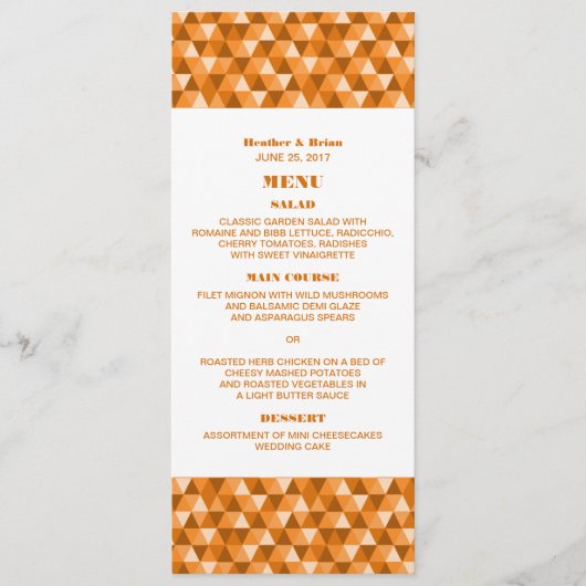Menu Mariage triangles géométriques orange (Devant)