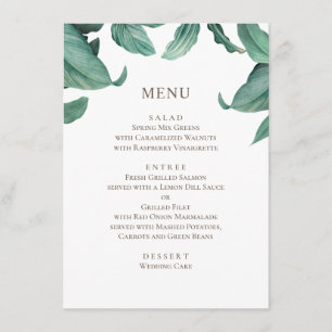 Menu Mariage tropical à la verdure. Botanique aquarelle