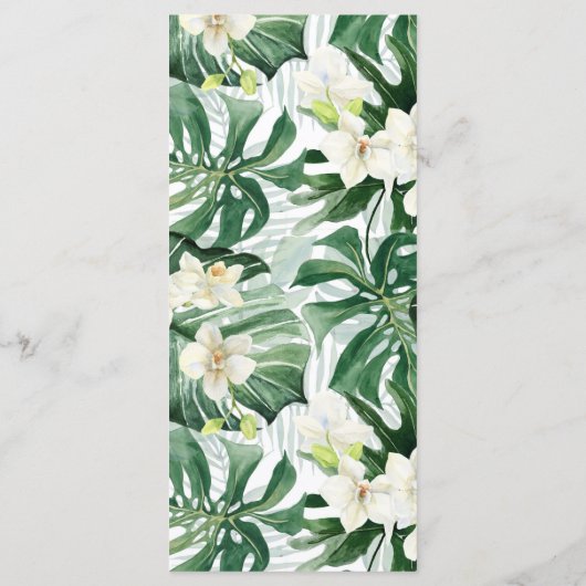 Menu Mariage Tropical avec Feuillage Vert et Bronze (Dos)